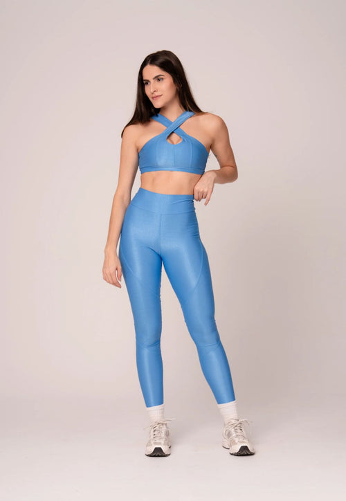 Conjunto legging e Top Cruzado Azul
